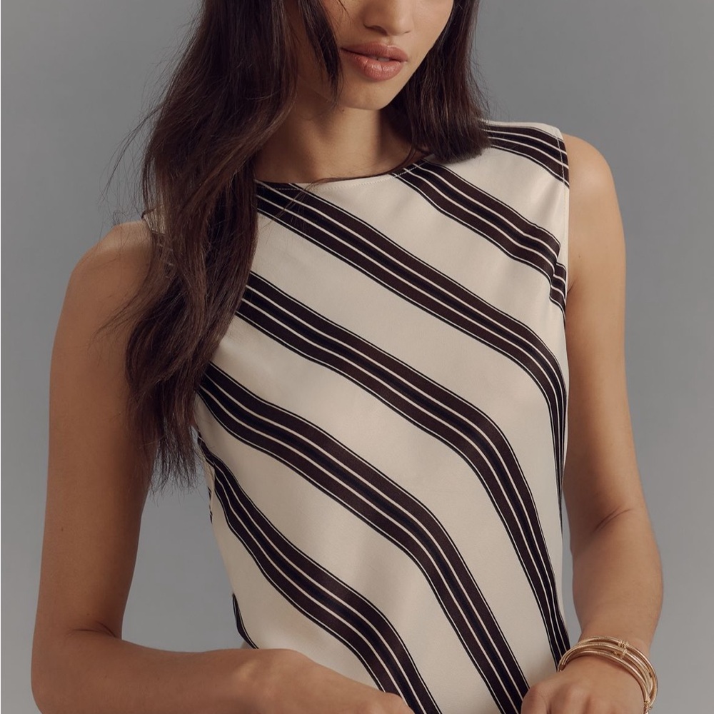 Striped Black, brown and White Sleeveless Dress - Picture 3 of 7